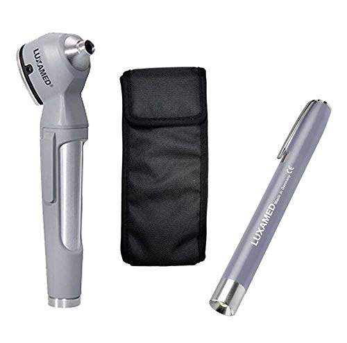 Luxamed LuxaSope Auris LED 2.5 V grau mit hochwertiger Diagnostikleuchte, Tasche & 20 Einmaltrichtern Cover
