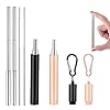 2-pack herbruikbare metalen rietjes, inklapbare roestvrijstalen rietjes met reinigingsborstel en opbergkoffer, draagbare…