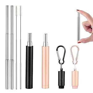 2-pack herbruikbare metalen rietjes, inklapbare roestvrijstalen rietjes met reinigingsborstel en opbergkoffer, draagbare…