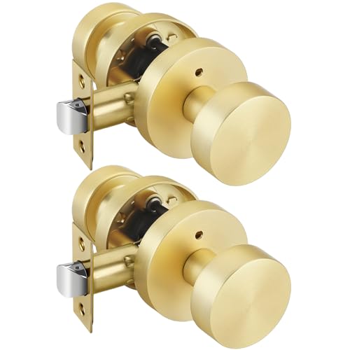 Goldenwarm Gold Door Knobs Interior Privacy, Zinc Alloy Keyless Brushed Gold Door Knobs for Bedroom Bathroom, Heavy Duty Interior Door Knob - Adjustable & Reversible (2 Pack)