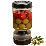 Solty – Bote para aceitunas con escurridor 1L | Tarro separador líquido para encurtidos | Recipiente para Aceitunas, Pepinillos, Jalapeños y Limones | Escurridor de encurtidos sin BPA