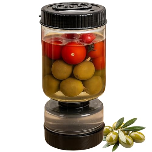 Solty – Bote para aceitunas con escurridor 1L | Tarro separador líquido para encurtidos | Recipiente para Aceitunas, Pepinillos, Jalapeños y Limones | Escurridor de encurtidos sin BPA