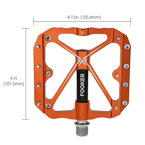 Fooker Mountain Bike Pedals Non-Slip Bike Pedals Platform Bicycle Flat Alloy Pedals 9/16 Needle Roller Bearing (Orange Black Needle Roller Bearing) #TOP1