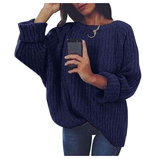 Jersey Punto Mujer Sueter Manga Larga Jerseys Grueso De Señora Oversize Jerséis Largo Jerseis Cuello Redondo Chica Sweaters De Mujer Suéter Pullover Tejido Grueso Anchos Amplio Invierno Armada S