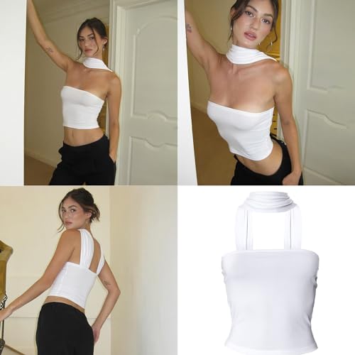 Womens Sleeveless Halterneck Crop Tube Top Hollow Out Backless Wrap Chest Bandeau Off Shoulder Bodycon Vests2