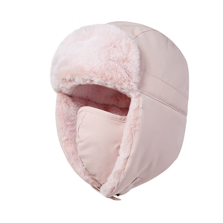 Cappello da cacciatore invernale unisex da uomo Cappello caldo da donna con paraorecchie in pelliccia sintetica spessa e morbida Impermeabile Protezione calda per il viso Protezione d/pink/L