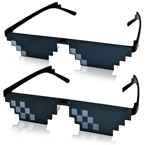 Yeefunjoy 2 Pares Gafas de Fiesta, Gafas de sol Thug Life Gafas de sol de Pixel Gafas Cool Thug para Viajes, Mosaico Ojo Desgaste Unisex Hippie Ideal para Niños y Adultos Carnaval Festivales de Música