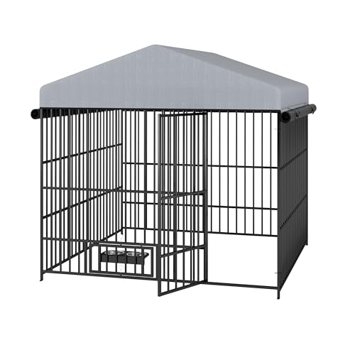 Large Outdoor Dog Kennel with Bowls, Metal Pet Pens Dogs Enclosure Animal Hutch Run Chain Link Fence House w/Waterproof Cover Roof (6.6’L x 6.6’W x 6.4’H) Large Outdoor Dog Kennel with Bowls, Metal Pet Pens Dogs Enclosure Animal Hutch Run Chain Link Fence House w/Waterproof Cover Roof (6.6’L x 6.6’W x 6.4’H)