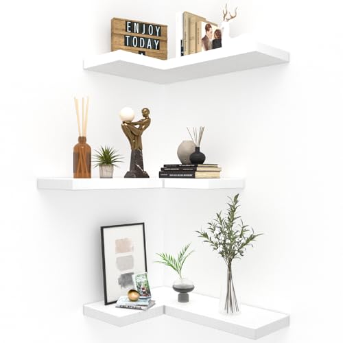 NATURE'S SOURCE Floating Corner Shelves with Invisible Brackets Set of