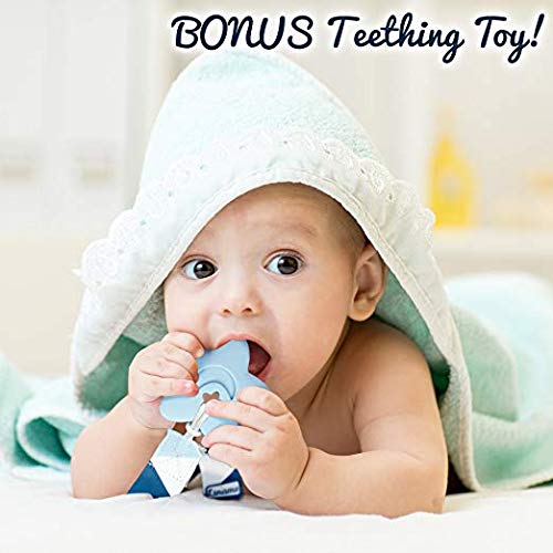 Liname Neutral Pacifier Clip With Teething Toy - 4 Pack Pacifier Clips For Boys & Girls - Binky Holder Soothie Paci Clip Binkie Clip - Unisex Pacifer Clip Baby Pacifier Clip And Pacifier Holder (Blue) #TOP7