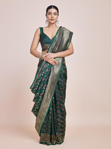 Image of Monjolika Fashion Women's Banarasi Pure Kanjivaram Style Satin Silk Saree With Blouse Piece for Wedding