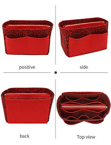 LEXSION Felt Purse Bag Organizer Insert with zipper Bag Tote Shaper Fit Speedy Neverful PM MM 8021 R-Leopard XL - Thumbnail 3