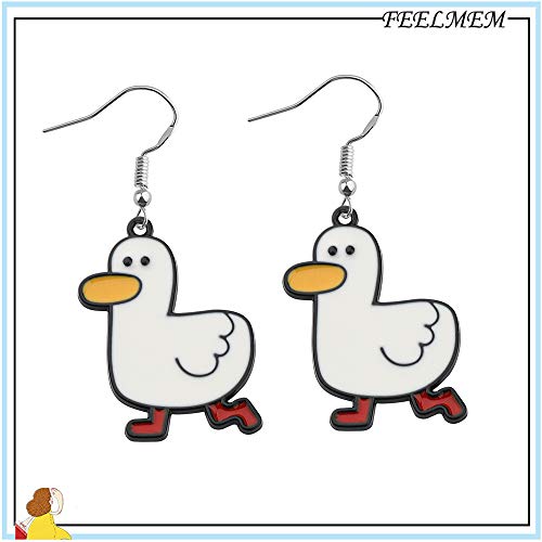 Feelmem White Duck Earrings/Zipper Pull Cute Duck Jewelry Animal Dangle Earrings Gift For Duck Lovers And Duck Loss Memorial (Earrings) #TOP5