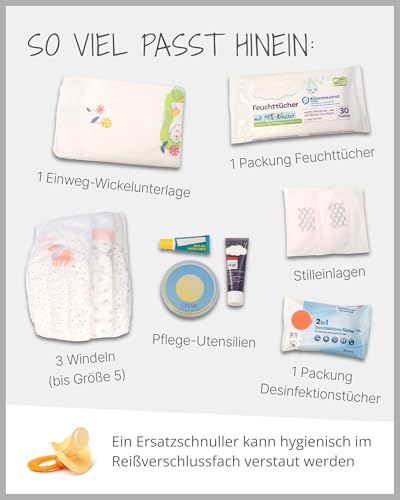 Ullenboom ® Borsa Per Pannolini Blu, Azzurro, Grigio (Made In Eu) - Borsa Porta Pannolini Per 3 Pannolini, Salviette Umidificate E Altri Accessori, Borsa Portapannolini Con Zip Ed Elastico - 6