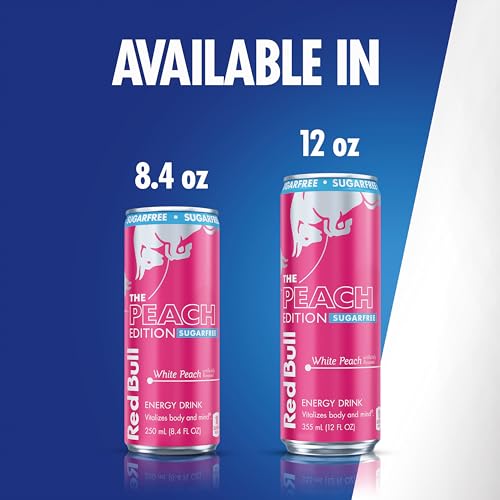 Image of Red Bull Peach Edition Sugarfree Energy Drink, White Peach, 8.4 fl. oz., Pack of 8, with 80mg Caffeine, Taurine & B Vitamins