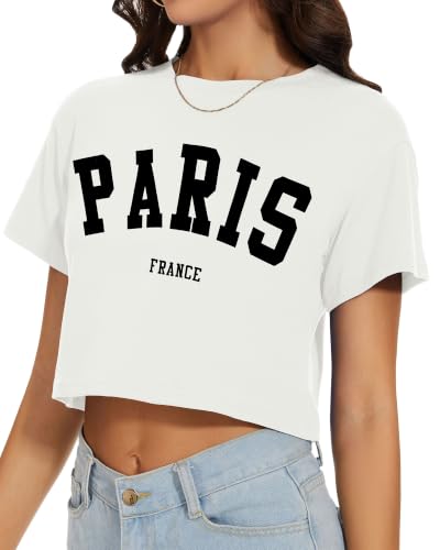 Image of Womens Crop Tops Summer Short Sleeve Round Neck T-Shirts Loose Fit Blouse