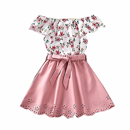 Faldas para adolescentes, niñas, trajes para niños, ropa estampada con cuello único, pantalones de princesa, bowknot vestido, arco iris, rojo, 6-7 años
