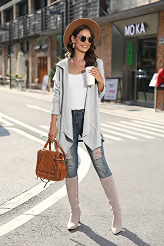 Viishow Womens Casual Hoodie Cardigans Open Front Waffle Knit Long Sleeve Lightweight Casual Outwear Coat With Pockets,Light Grey,Medium #TOP2