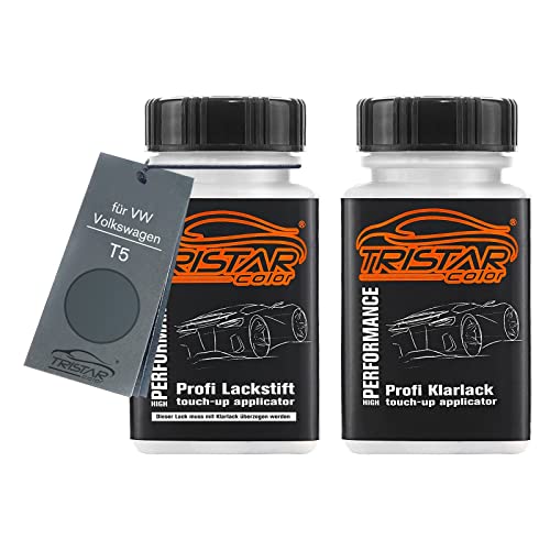 TRISTARcolor Autolack Lackstift Set für VW/Volkswagen T5 Pantheon Grau Metallic/Gris Phanteon Metallic Basislack Klarlack je 50ml
