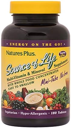 NaturesPlus Source of Life Mini-Tabs No Iron - 180 Vegetarian Mini Tablets - Easy to Swallow Natural Whole Food Multivitamin & Mineral Supplement for Health & Energy - 30 Servings