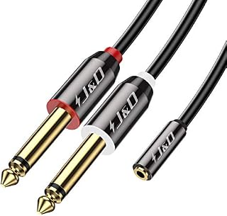 J&D 3.5 mm to 2 x 6.35 mm Cable, Gold Plated Copper Shell Heavy Duty 3.5mm 1/8 inch Female TRS to 2x 6.35mm 1/4 inch Male TS Stereo Audio Adapter Cable for iPhone, Amplifiers, 3 Feet