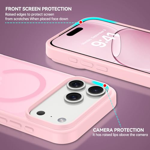 Image of BENTOBEN Magnetic for iPhone 17 Pro Max Case 6.9 inch 2025, [Compatible with Magsafe] Cute Slim Frosted Matte Military Shockproof Protective Bumper Girl Men Phone Cover for iPhone 17 ProMax, Light Pink