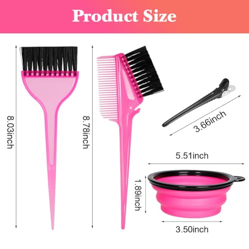MOONMINI Hair Dye Color Brush and Bowl Set, Color Bowl Brushes Tool Mixing Bowl Kit Tint Comb for Hair Tint Dying Coloring Applicator (Pink&Black)