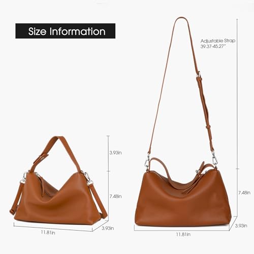 Image of DONNAIN Premium Full-Grained Leather Crossbody Bags for Women, Slouchy Shoulder Bag with Adjustable Strap and Tote Handbag