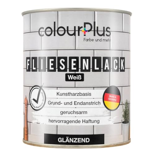ColourPlus Fliesenlack Badezimmer 750 ml - Weiß Glanz - Fliesenfarbe Küche & Fliesenfarbe Badezimmer (Wand- und Bodenfliesen) mit hoher Deckkraft | wasserbeständig, strapazierfähig