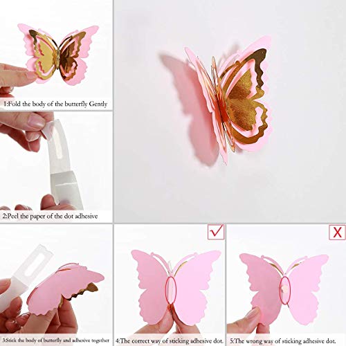 Pinkblume Gold And Pink Butterfly Decorations Stickers 3D Butterfies Wall Decor Diy Home Decorations Removable Wall Decals Murals For Home Living Room Babys Bedroom Showcase Nursery Art Decor (27Pcs) #TOP5