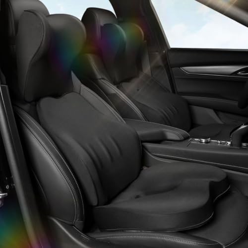 Image of STARQ Premium Car Seat Cushions Combo Seat Back Support, Neck Rest Pillow, Seat Cushion for Driving Seat Memory Foam, Cotton Cover Ergonomic Car Cushions Pillows (Black)