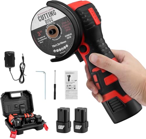 Akku Winkelschleifer 19500RPM | Mini Akku Flex Set mit 2x 2000mAh Akku & 2 Trennscheiben 2x76mm Mini Winkelschleifer zum Schneiden Polieren und Schleifen