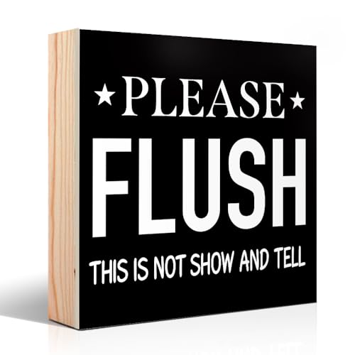 Vgrti Please Flush This is Not Show And Tell Wooden Box Sign, Funny Bathroom Sign for Office School Farmhouse Toilet Restroom Shelf, Bathroom Decorative Gifts for Women Friends Hostess Mom Sister