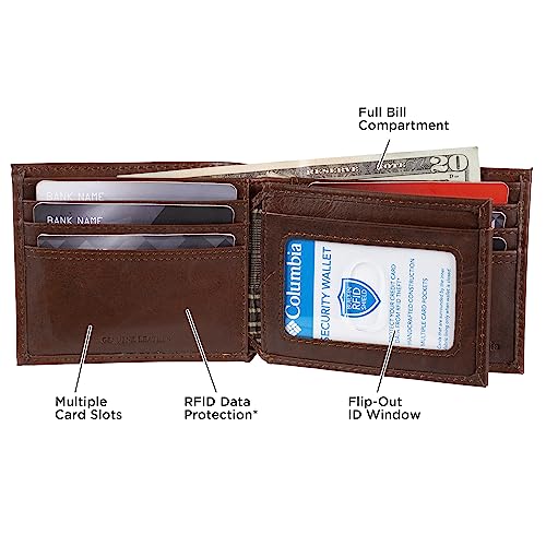 Image of Columbia Mens RFID Slim Bifold Wallet With ID Window Light Brown