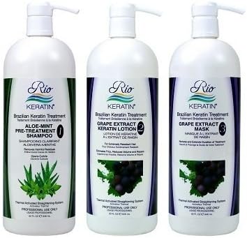 Brazilian Keratin Treatment Kit - Grape Scent, Anti-Frizz, Smoothening, Repairing, Revitalizing, 4 Oz, 3 Items, Kit