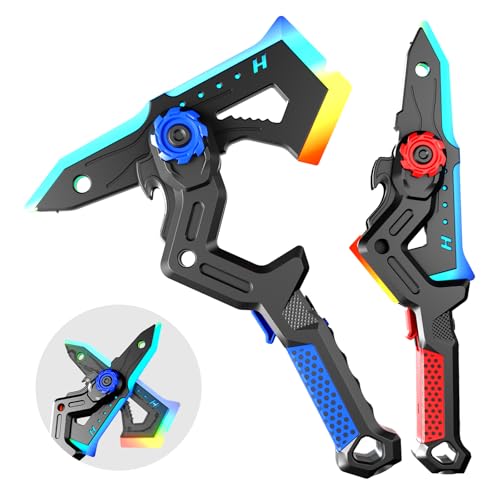 2 Pack Transforming Light Up Swords for Kids, Rechargeable LED Glowing Sword & Axe Toys with Mist Spray & Sound, Connectable Double-Bladed Weapons, Halloween Costume Cosplay Accessories for Boys 8-12