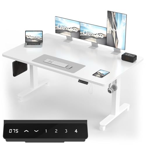 Devoko Höhenverstellbarer Schreibtisch mit 2 Motoren,25mm Einteilige Tischplatte, 160x80 cm Mobiler Elektrisch Computertisch mit Kabel Management, weiß - Perfekte Ergonomie für Dein Büro