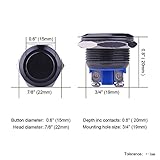 Ulincos® Momentary Push Button Switch U19A1 1NO SPST Black Metal Shell Suitable for 19mm 3/4" Mounting Hole - Image 6