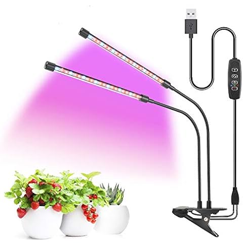 20W LED Grow Light for Indoor Plants Dual Head Grow Lamp with 40 LEDs Full Spectrum Plant Lights with Adjustable Gooseneck Spotlight with 3 Working Modes 3/9/12H for Plants Greenhouse Cover