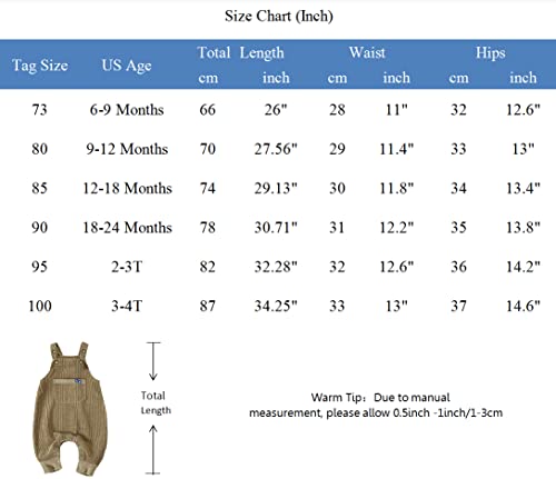 Volunboy Baby Boys Corduroy Overalls Kids Bib Pants Suspender Trousers Toddler Strap Jumpsuit Bottom Outfit (Khaki&Pocket, 18-24 Months) #TOP4