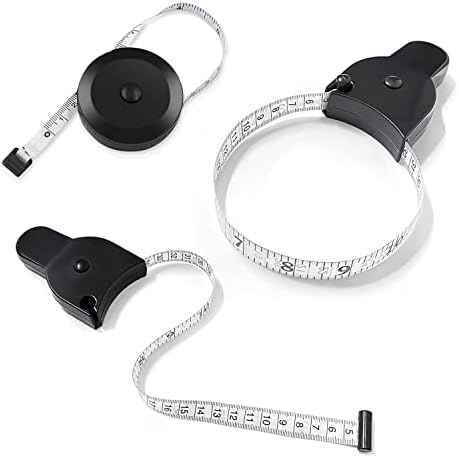 3Pcs Body Measure Tape Set Include Handle Automatic Telescopic Measuring Tape and Round Tape Measure, Lock Pin and Push-Button Retract, 60 Inch, Black