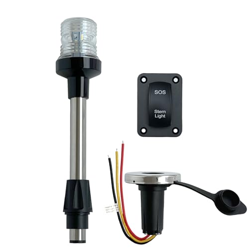 Vcanuplms 12inches Boat Stern Light Anchor Light with SOS LED Distress Signal, IP67 Waterproof Marine Navigation Lights, 12V with Rocker Switch Panel & Detachable Plug for Yachts Boats