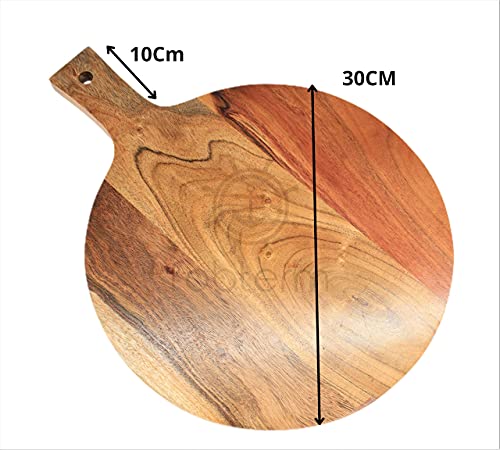 Image of Fobterm Wooden Chopping Board - Chopping Board Wood for Fruits, Vegetable Made in India Large Size. [ 40 cm x 30 cm ] (Round Board with Handle)