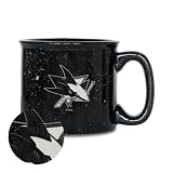 Rico Industries NHL Hockey San Jose Sharks Black Speckle 12oz Laser Engraved Campfire Mug