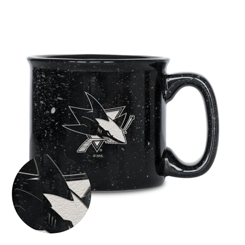 Rico Industries NHL Hockey San Jose Sharks Black Speckle 12oz Laser Engraved Campfire Mug