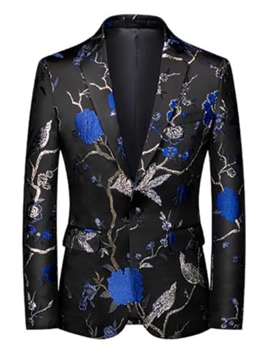 Men's Jacquard Suit One Button Flora Jacket and Solid Pants for Dinner Activity Performance2