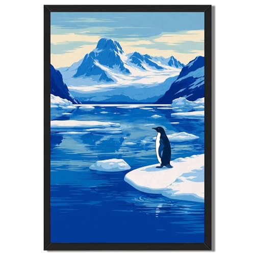 Penguin on icy landscape, winter scene canvas print oil paintings
