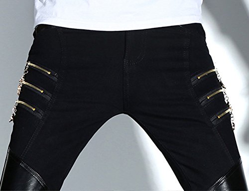 Rock Punk Men's Zippers Patch PU Leather Hip Hop Skinny Motocycle Pants4