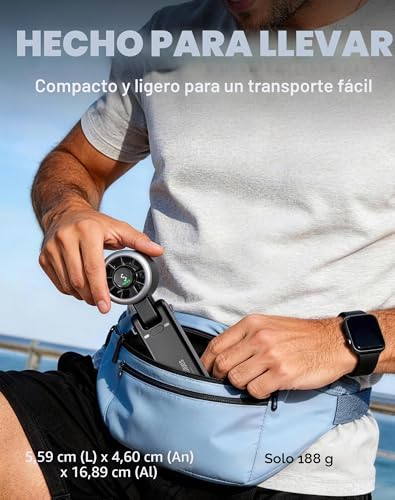 Miniatura 5 de Diveblues Turbo Ventilador Portátil De Mano, Enfriamiento De Alta Velocidad 10m S, 5 Velocidades, Batería Recargable, Hasta 12 Horas, Mini Ventilador Para Viajes, Oficina, Exterior, Negro
