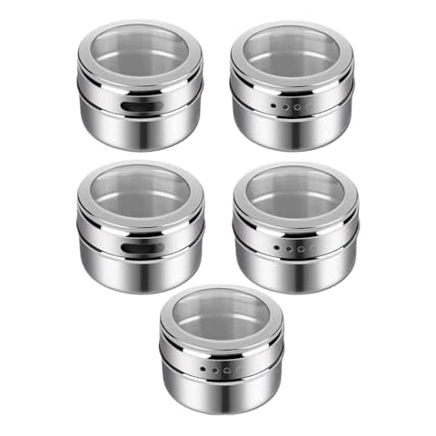 XZJMY 5Pack Magnetic Spice Tins, stainless steel spice container storage box with transparent lid for storing herbs, spices and other seasonings Cover
